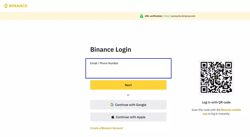 Enter your Binance Username and Password