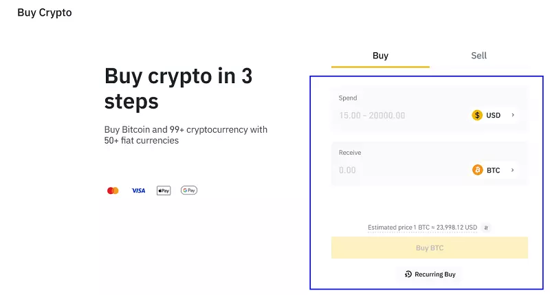 the crypto you want to buy, change currency, and enter the amount