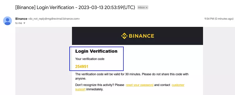 verify the binance email
